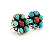 Exquisite Vintage - Antique Sterling Silver Turquoise and Coral Cluster Earrings | Peter's Vaults