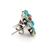 Exquisite Vintage - Antique Sterling Silver Turquoise and Coral Cluster Earrings | Peter's Vaults