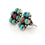 Exquisite Vintage - Antique Sterling Silver Turquoise and Coral Cluster Earrings | Peter's Vaults