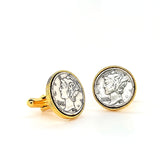 Genuine Mercury Dime Gold Plated Two-Tone Coin Elegant Cufflinks | Peter's Vaults