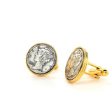 Genuine Mercury Dime Gold Plated Two-Tone Coin Elegant Cufflinks | Peter's Vaults