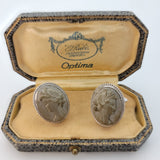 Gorgeous Turn of the Century Antique Lava Cameo Hand-Engraved Sterling Cufflinks