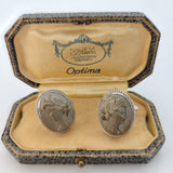 Gorgeous Turn of the Century Antique Lava Cameo Hand-Engraved Sterling Cufflinks | Peter's Vaults