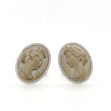 Gorgeous Turn of the Century Antique Lava Cameo Hand-Engraved Sterling Cufflinks | Peter's Vaults