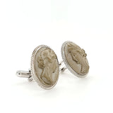 Gorgeous Turn of the Century Antique Lava Cameo Hand-Engraved Sterling Cufflinks | Peter's Vaults