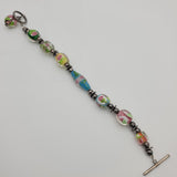 Murano Inspired Hand Painted Glass Flower Bracelet with Silver Plated Toggle Clasp