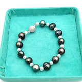 Modern Design Tahitian and Freshwater Pearl Bracelet with Sterling Magnet Clasp