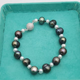 Modern Design Tahitian and Freshwater Pearl Bracelet with Sterling Magnet Clasp