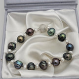 Modern Design Tahitian and Freshwater Pearl Bracelet with Sterling Magnet Clasp