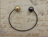 Modern Yet Elegant Tahitian & Golden South Sea Pearl Bangle Bracelet in Black Sterling Silver