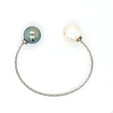 Modern Yet Elegant Tahitian &  South Sea Pearl Sterling Silver Bangle Bracelet | Peter's Vault