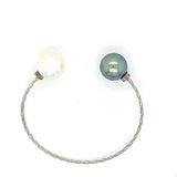 Modern Yet Elegant Tahitian &  South Sea Pearl Sterling Silver Bangle Bracelet | Peter's Vault