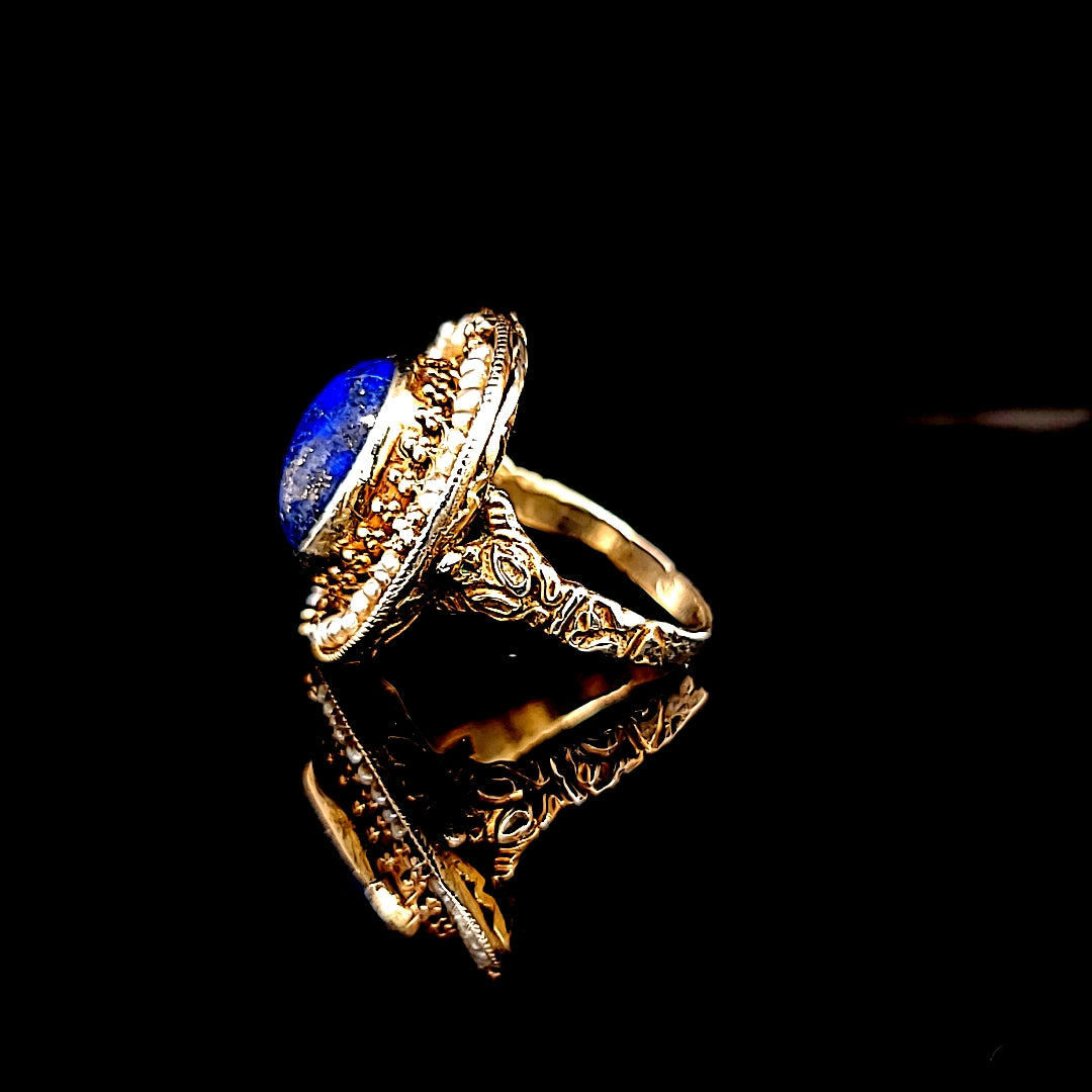 SUPER RARE Exquisite Antique Lapis Lazuli and Tiny Seed Pearl Silver Ring