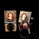 Set of Elegant Vintage Gold Plated Classic Cameo Design Cufflinks & Tie - Lapel Pin | Peter's Vaults