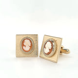 Set of Elegant Vintage Gold Plated Classic Cameo Design Cufflinks & Tie - Lapel Pin | Peter's Vaults