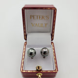 Shimmering Tahitian Pearl and Diamond Stud Earrings in 14K White Gold