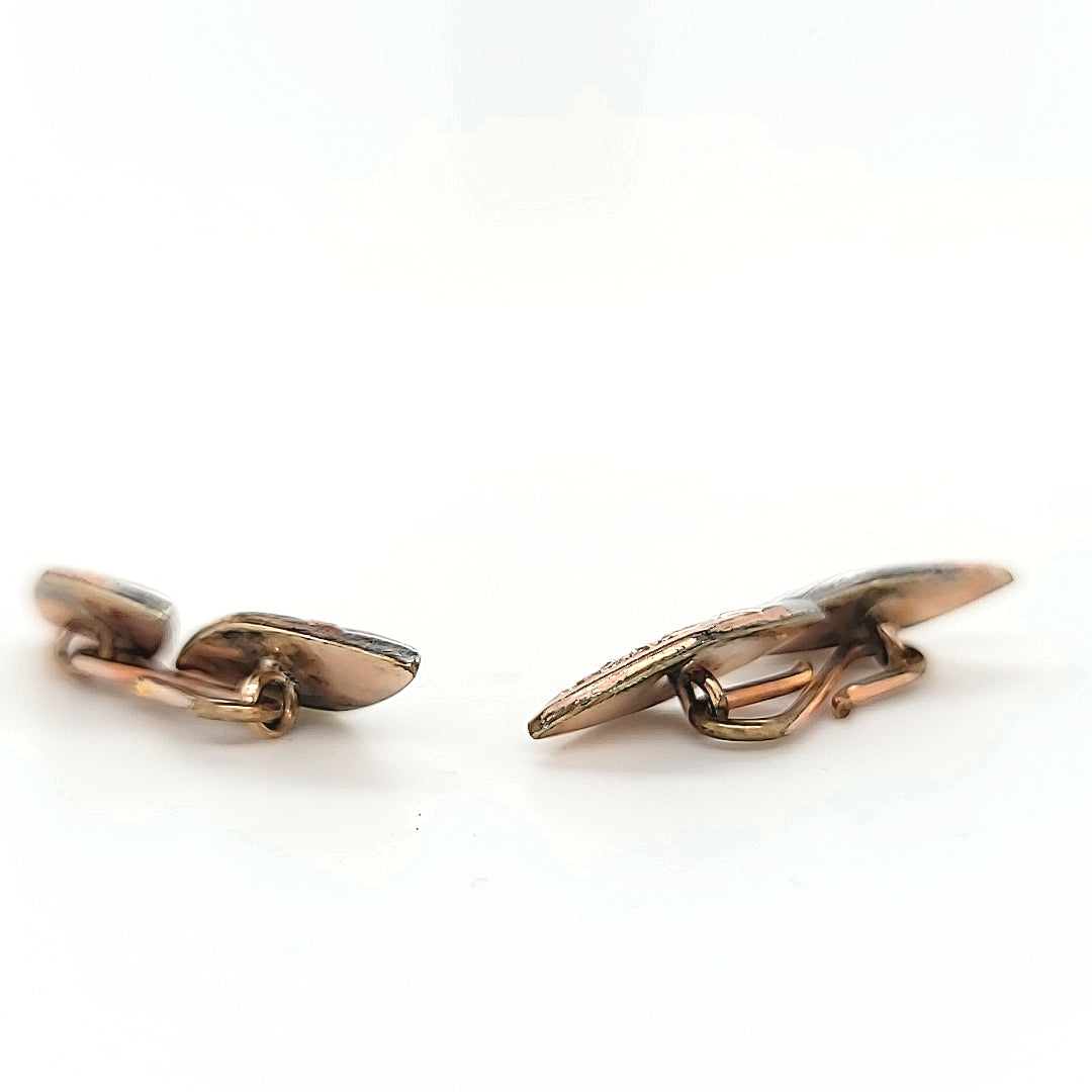 Sleek and Stunning Antique Hand-Crafted Cufflinks - Gold Plated Rose & White Peter's Vaults