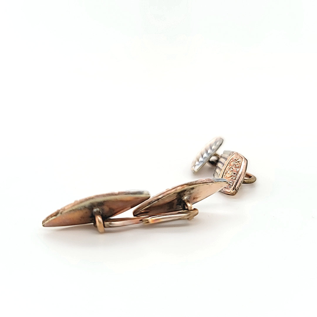 Sleek and Stunning Antique Hand-Crafted Cufflinks - Gold Plated Rose & White Peter's Vaults