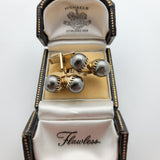 Splendid Vintage Gold Plated Cufflinks with Double Gray Faux Pearls