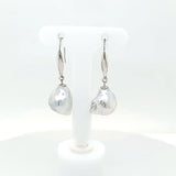 Stunning Akoya Keshi Pearl Drop Earrings in 14KW in RARE Light Blue Color | Peter's Vault