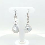 Stunning Akoya Keshi Pearl Drop Earrings in 14KW in RARE Light Blue Color | Peter's Vault