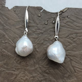 Stunning Akoya Keshi Pearl Drop Earrings in 14KW in RARE Light Blue Color | Peter's Vault