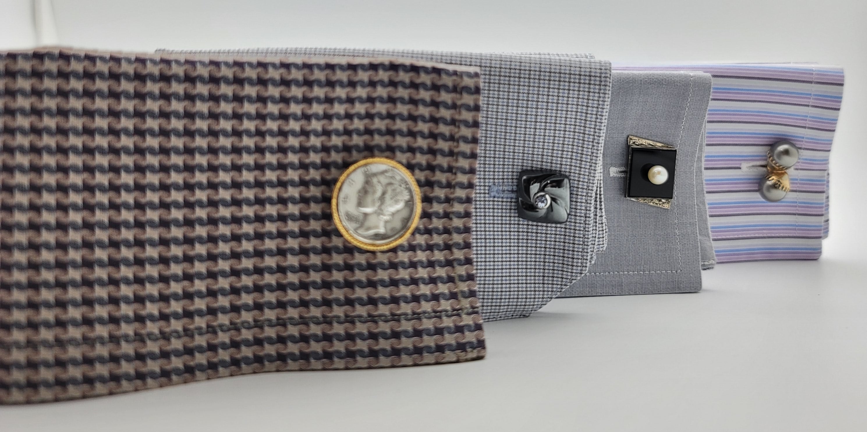 Splendid Vintage Gold Plated Cufflinks with Double Gray Faux Pearls