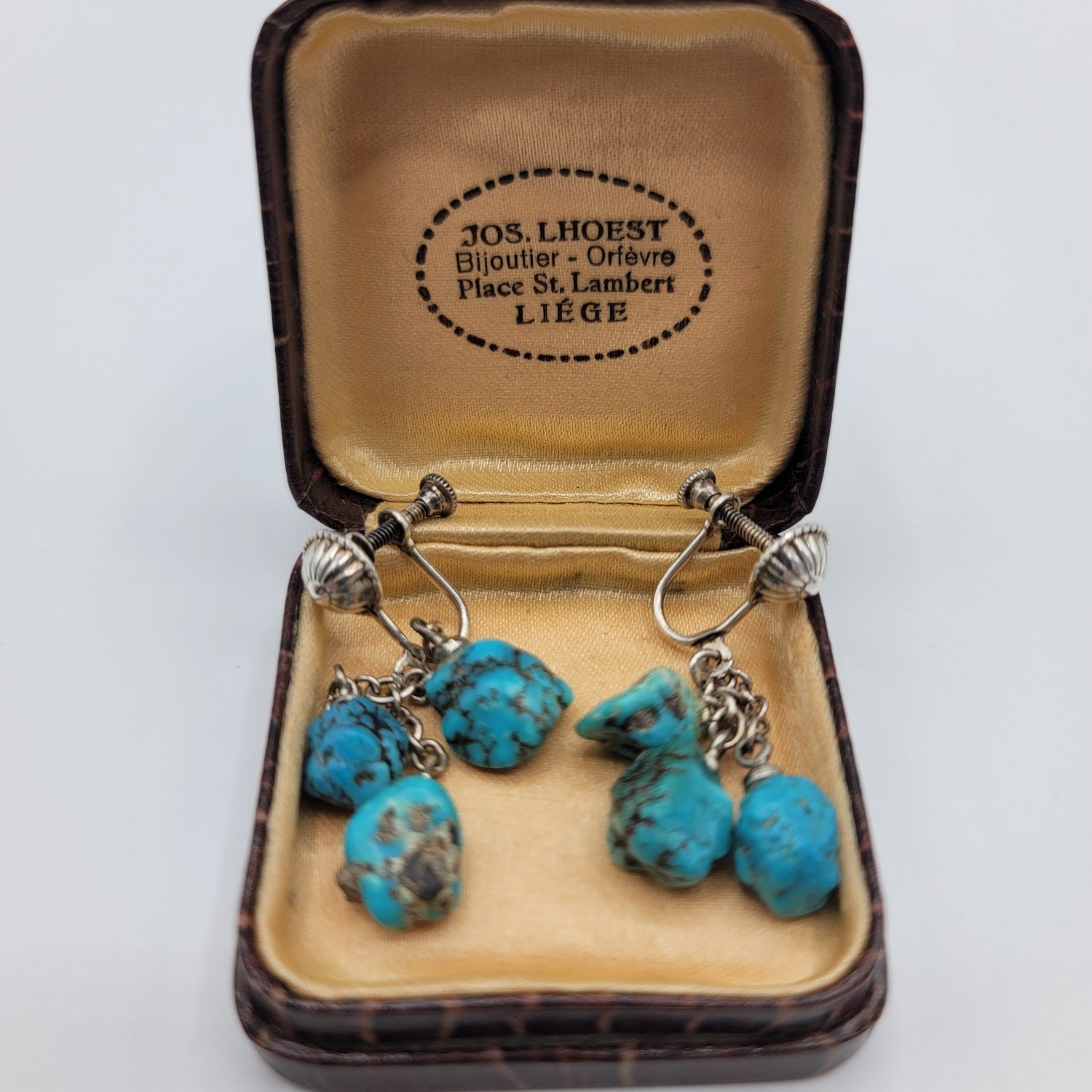 Vintage Sterling Silver Baroque Turquoise Drop-Dangle Earrings