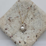 Whimsical Pearl and Double Row Diamond Necklace in 14K Yellow Gold
